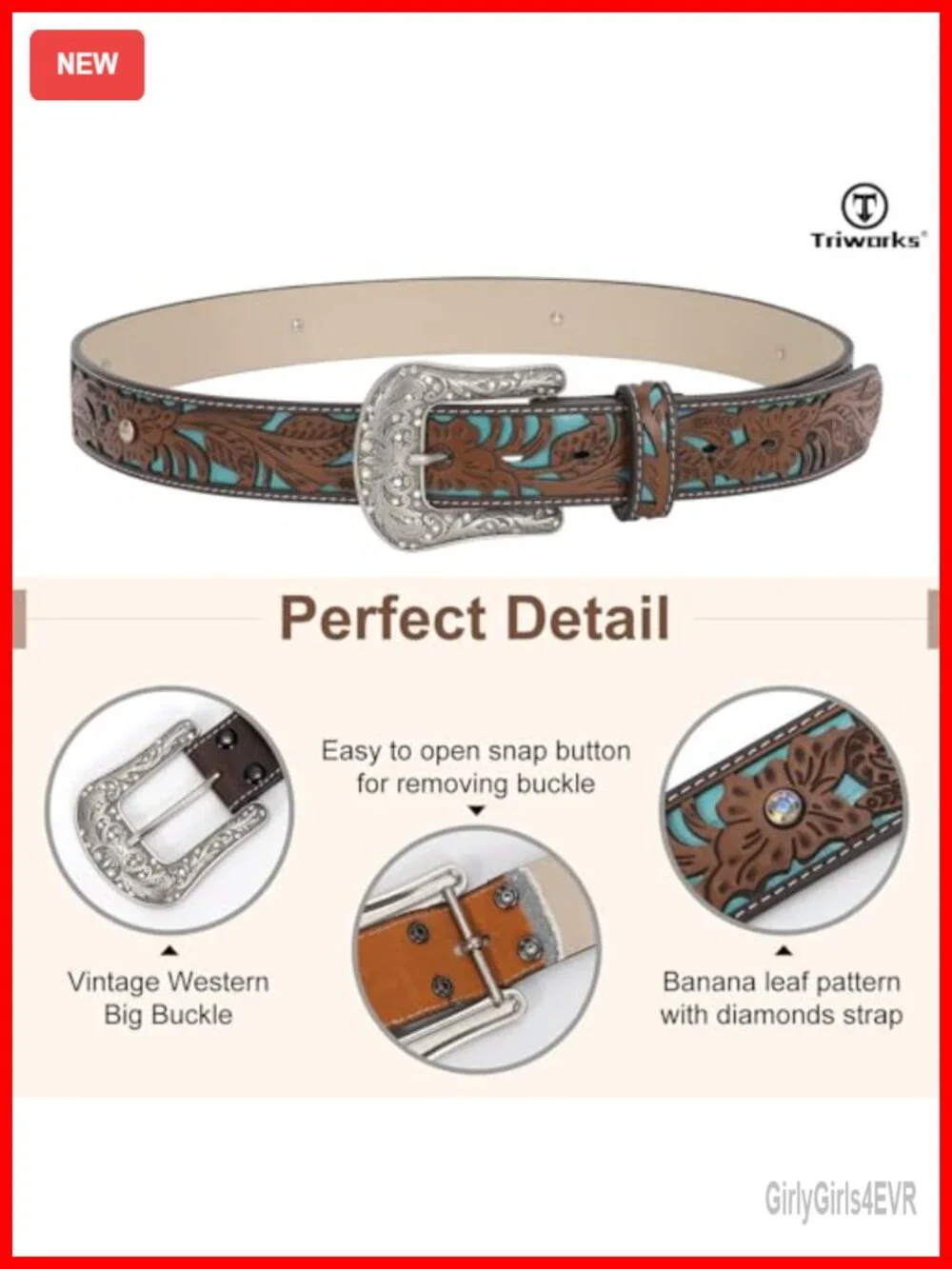 Women's Western Belt with Interchangeable Diamond Buckle - Faux Leather